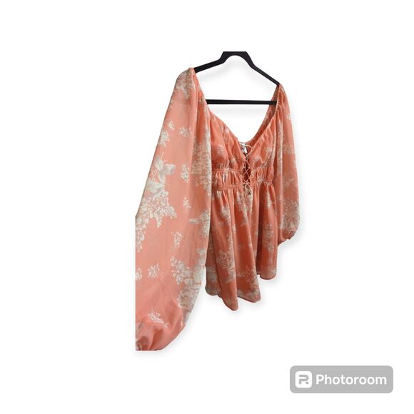 Hello Molly Sweet Harmony Romper Orange Floral Mini Vacation Balloon Slv 4 S - Picture 9 of 13